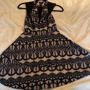 Small Black and Tan Lace Dress with Sheer Cut Outs